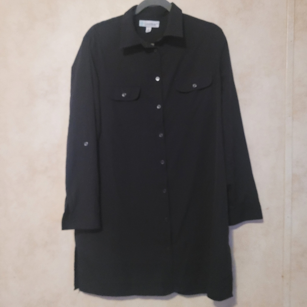 Coolibar Women's Upf 50+ Santorini Tunic Button Shirt Black L